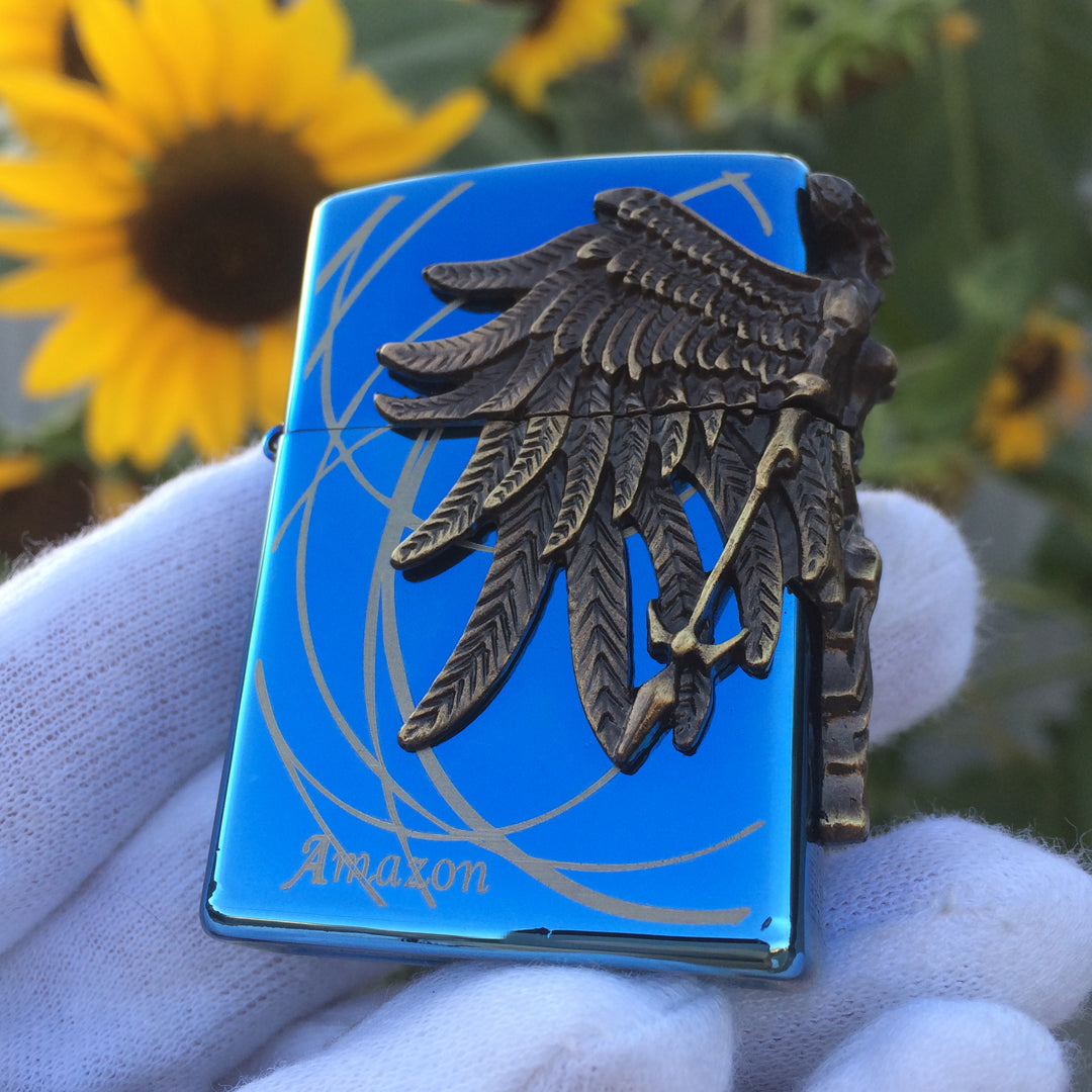 Zippo Amazon Angel Blue Engraved Brass 3D Lighter