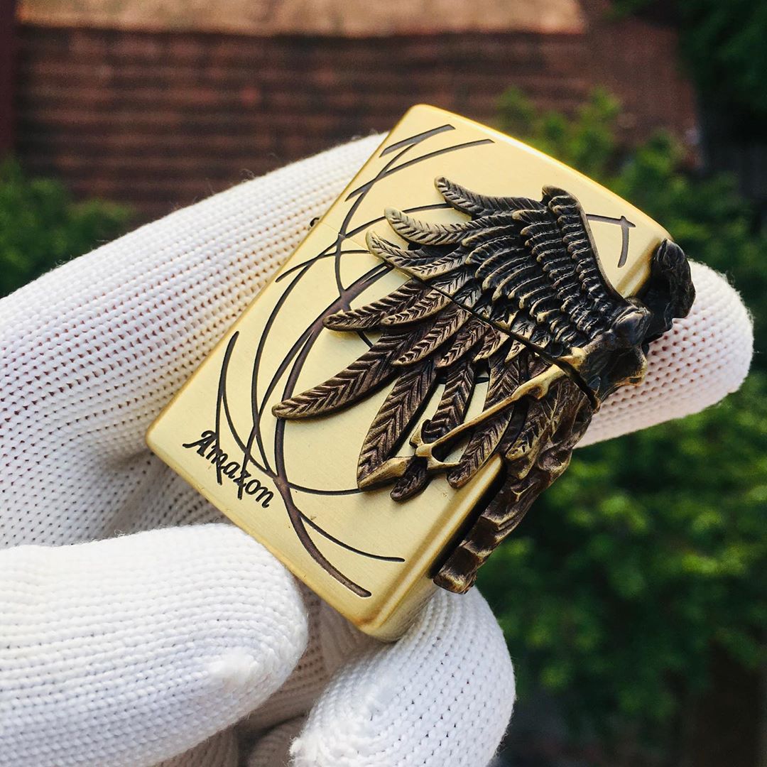 Zippo Amazon Angel Golden Engraved Brass 3D Lighter