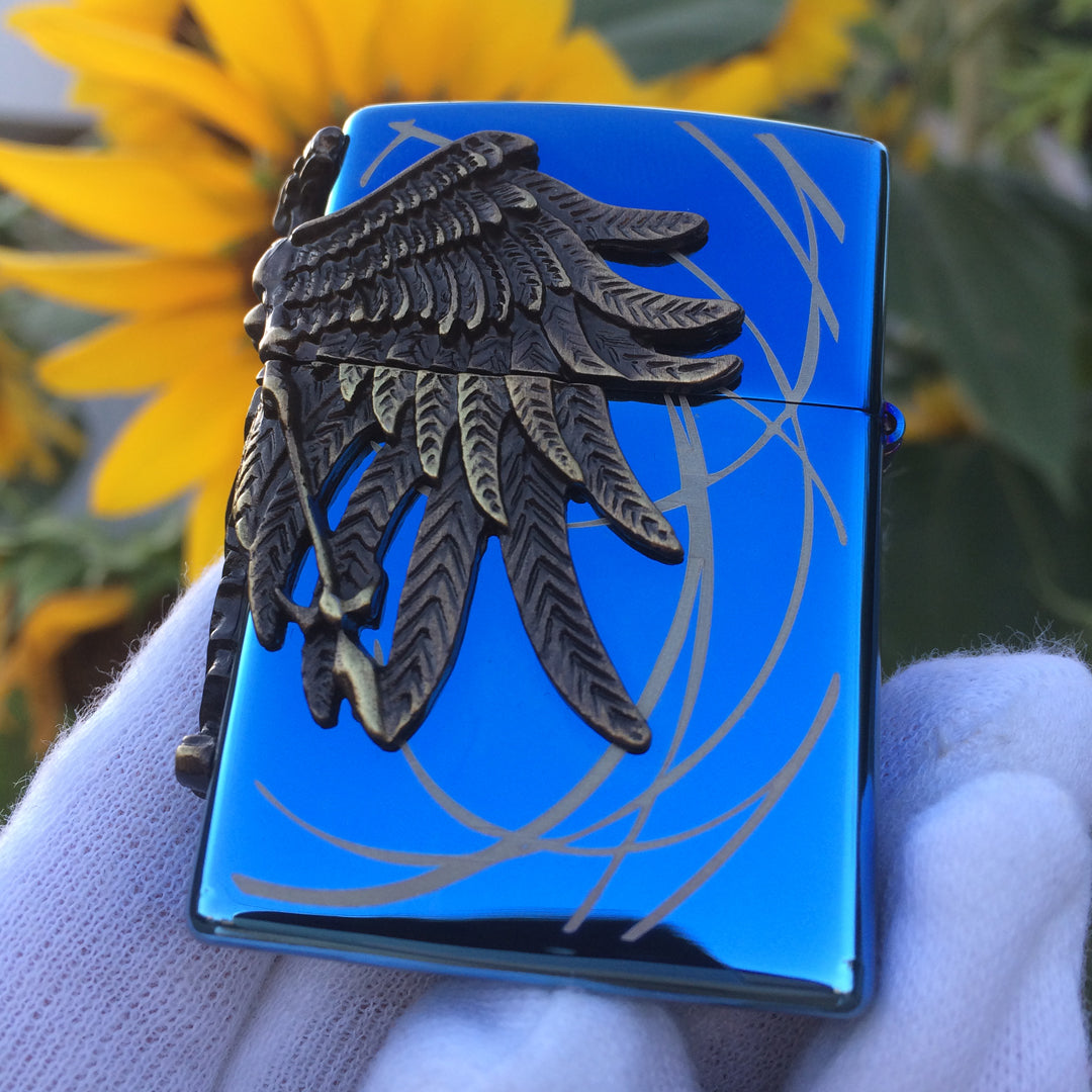 Zippo Amazon Angel Blue Engraved Brass 3D Lighter