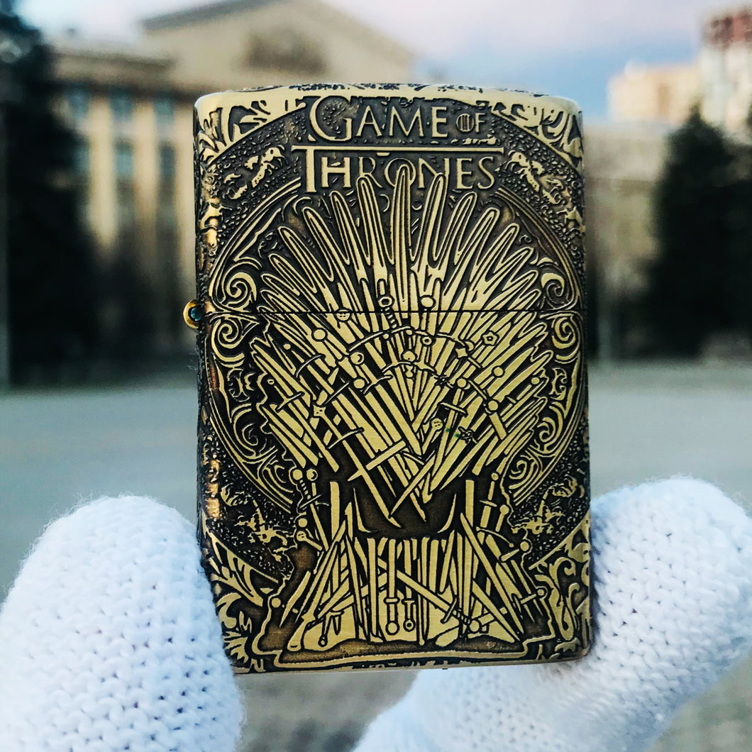 Etna Fremsyn Portico Zippo Game of Thrones The Iron Throne Golden Engraved Brass Lighter – Bom13  Global