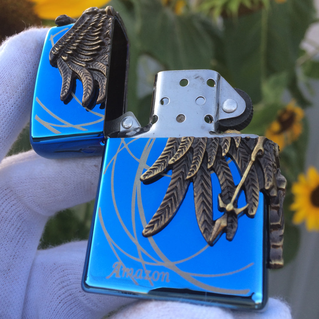 Zippo Amazon Angel Blue Engraved Brass 3D Lighter